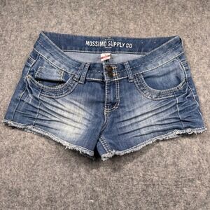 Mossimo Supply Co Womens Denim Shorts Size 9 Fit 6 Blue Embroidered Raw Hem 1307